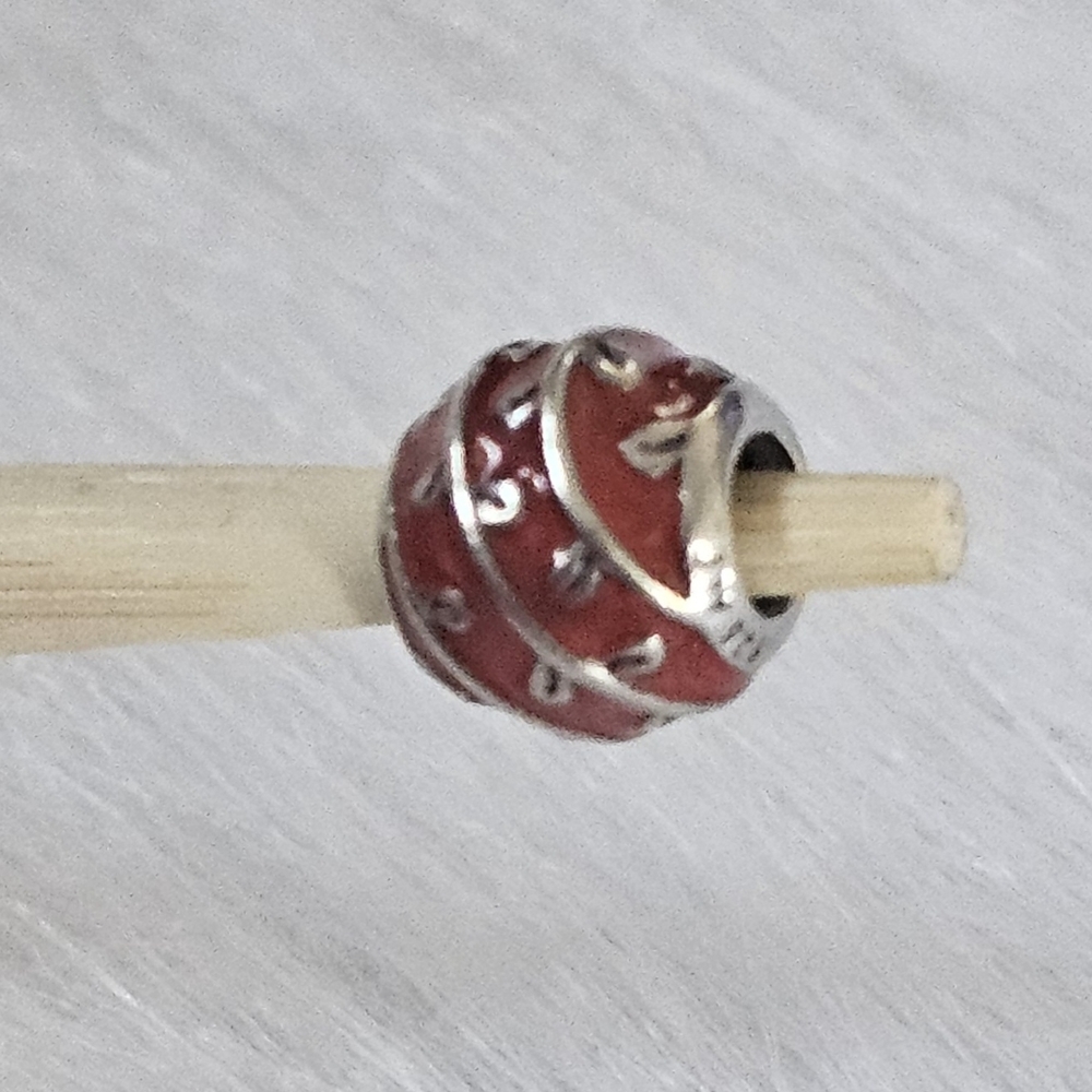 Pandora Red and Silver Swirl Charm Bead